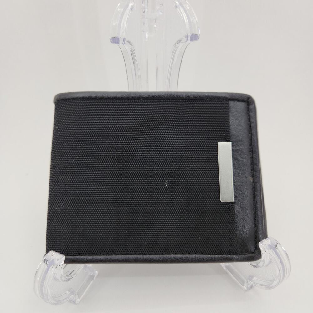 Mens Black Bifold Wallet Nylon Exterior Leather Interior Slim ID Window